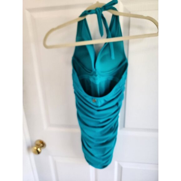 Natori Turquoise Underwire Ruched One Piece Bathing Suit Swim Size 10 Cup CD EUC - Picture 2 of 5